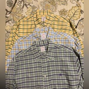 THREE Brooks Brothers Men's Plaid LS shirts  - Green, Yellow, Blue.